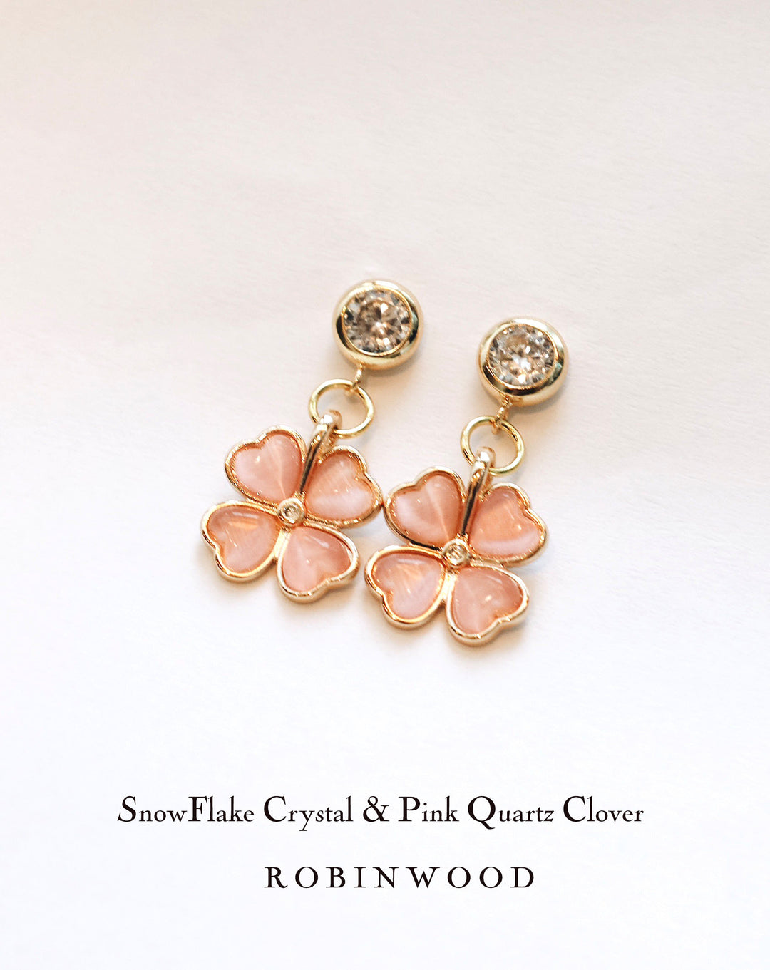 LIMITED COLLECTION " SNOW FLAKE CRYSTAL &  ROSE QUARTZ CLOVER " SERIES, ROBINWOOD MASTERPIECES