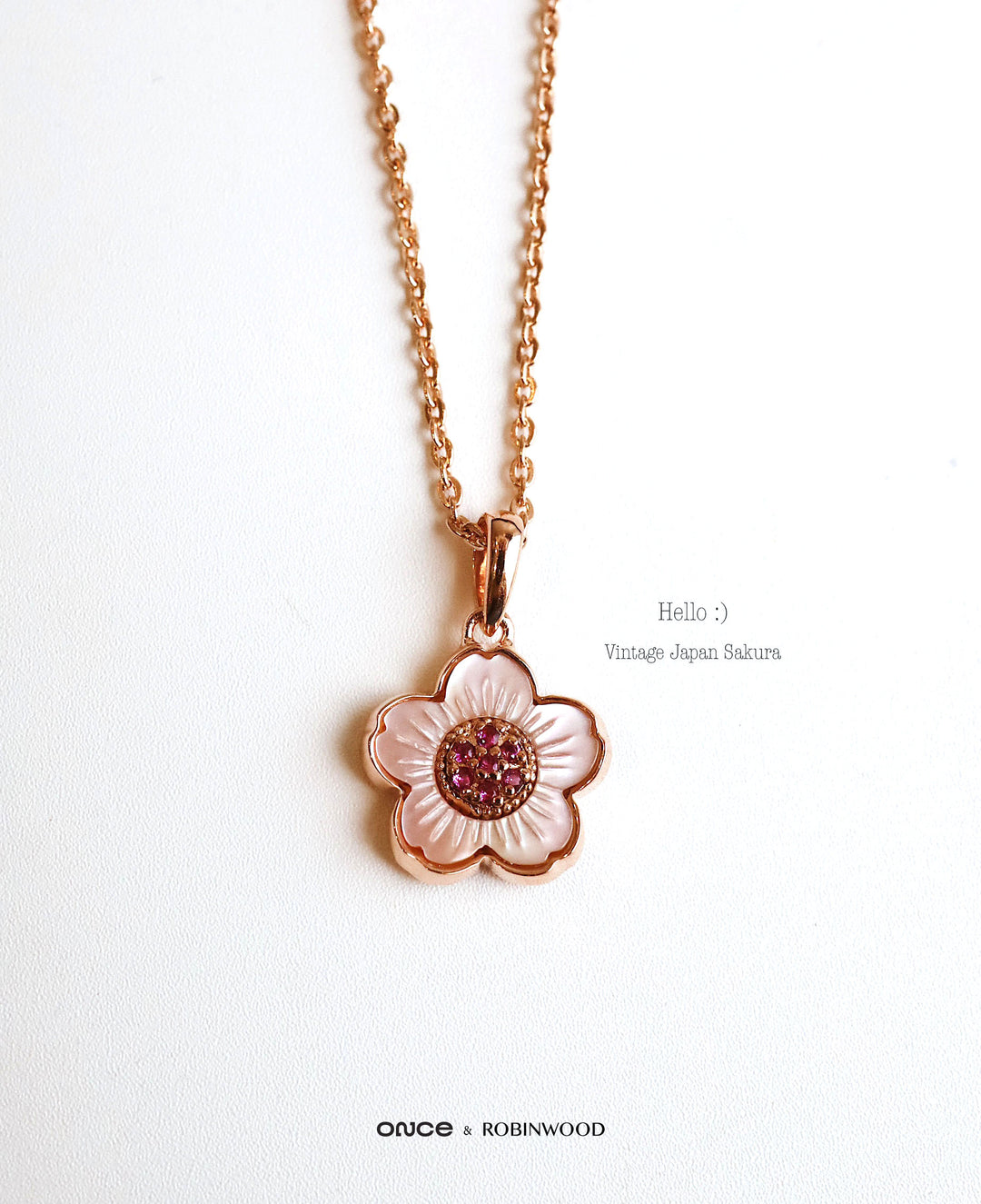 Collaboration JAPAN ( ROBINWOOD &amp; ONCE Japan ) Vintage Memorable Japan Sakura Necklace, Made In Japan