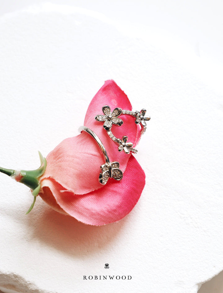 Limited Collection's " Lucky Butterfly & Japan Sakura Ring " Adjustable Size, Robinwood