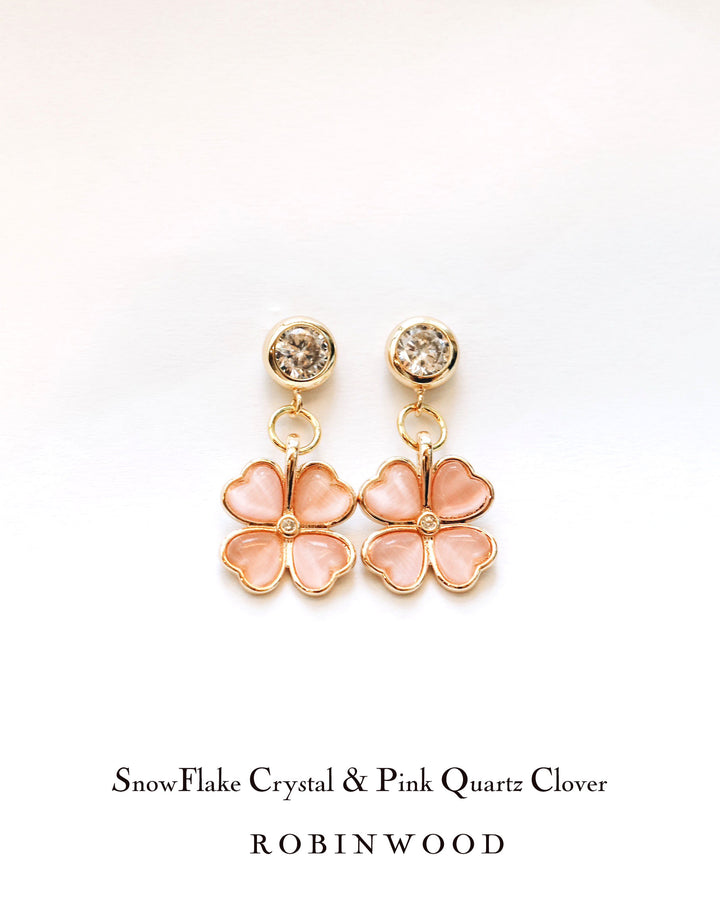 LIMITED COLLECTION " SNOW FLAKE CRYSTAL &  ROSE QUARTZ CLOVER " SERIES, ROBINWOOD MASTERPIECES