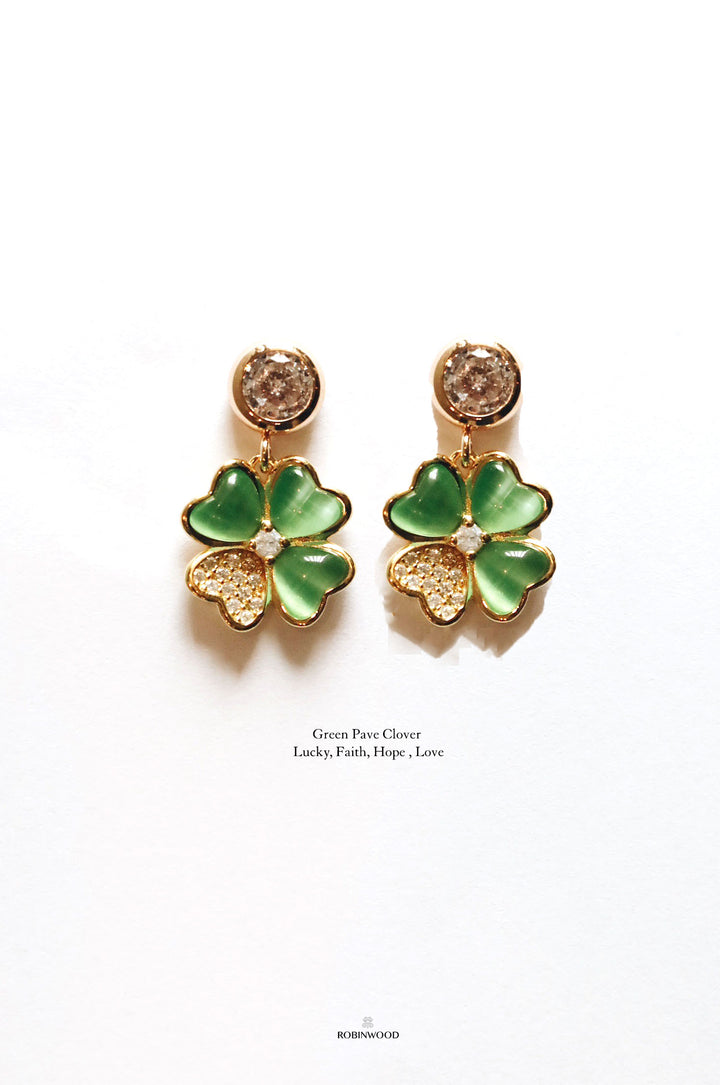Limited Collection's " Pave Green Agate Clover " Signature Earrings