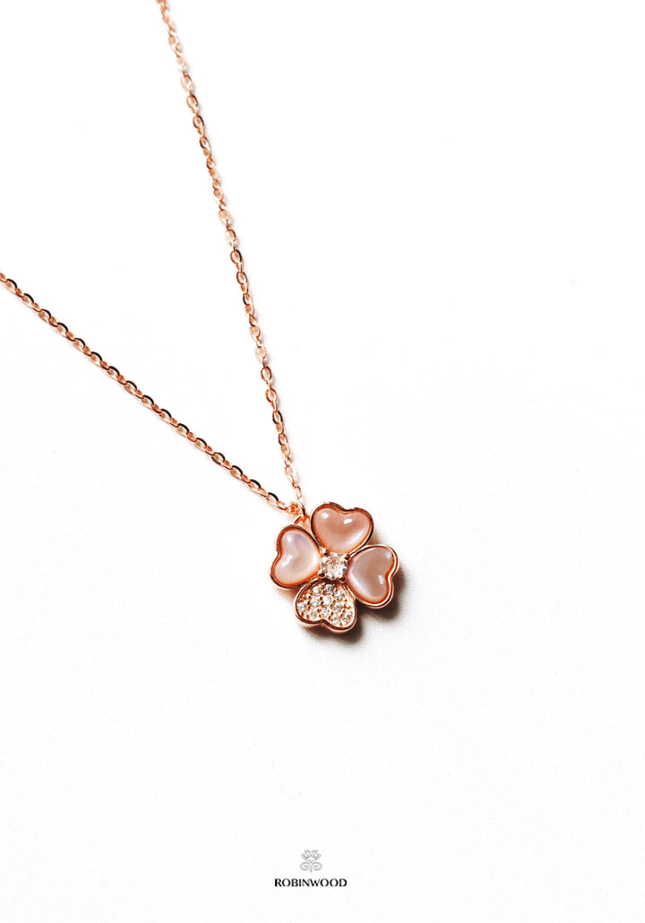 Limited Collection's " PAVE Pink Mother Of Pearl Clover " Necklace, Robinwood