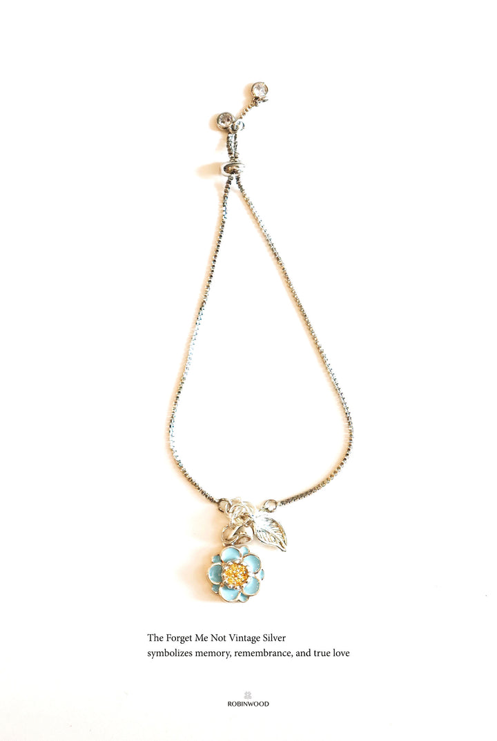 " Limited Collection's " Memorable Forget Me Not Silver Signature Bracelet, Adjustable Size 13 - 19 CM