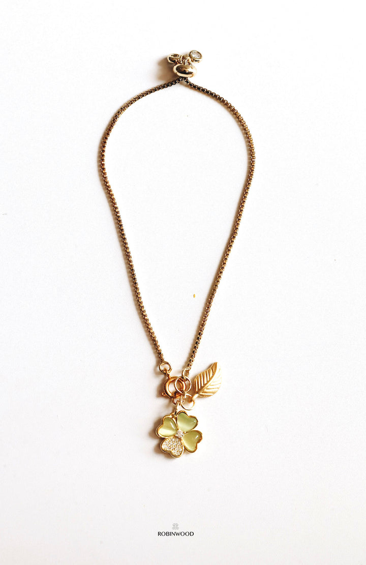 Limited 50pcs Collection's " Pave Light Green, Peridot, Gem of the Sun Clover "14-19 CM  Bracelet, Adjustable Size