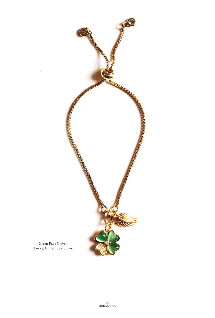 Limited Collection's " Pave Green Agate Clover " Signature Bracelet Adjustable Size