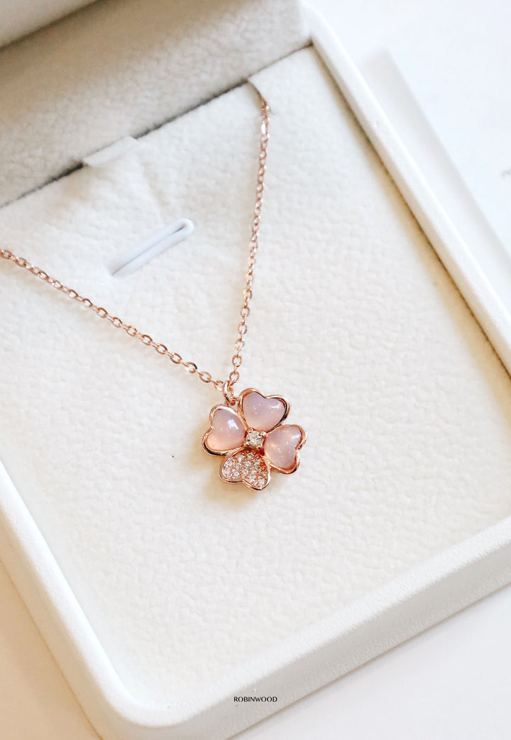Limited Collection's " PAVE Pink Mother Of Pearl Clover " Necklace, Robinwood