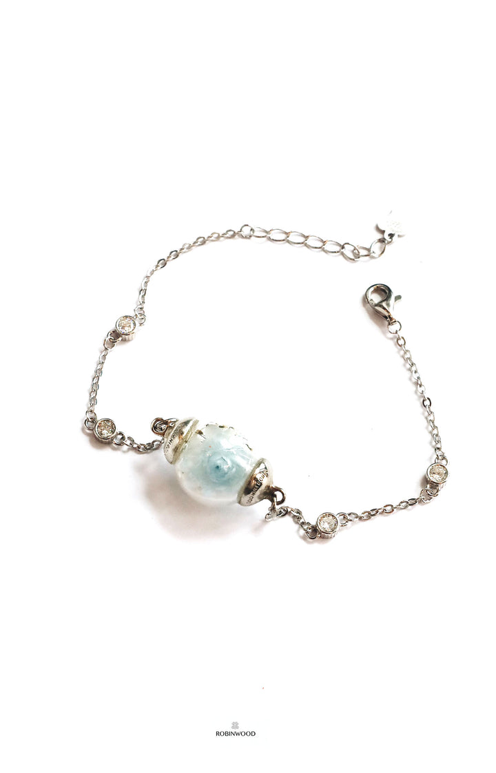 April Collection's " Light Blue Carnation & White Rosy Rose Pave Solider Chain 15-19 CM Adjustable size
