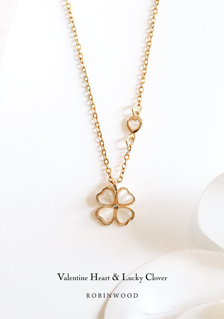 Limited Valentine's Collection " Pave Heart & Green Quartz Lucky Clover Necklace, Robinwood