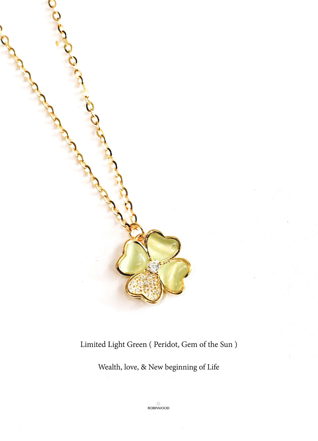 Limited 50pcs Collection's " Pave Light Green, Peridot, Gem of the Sun Clover "14-18 Inches Adjustable Size