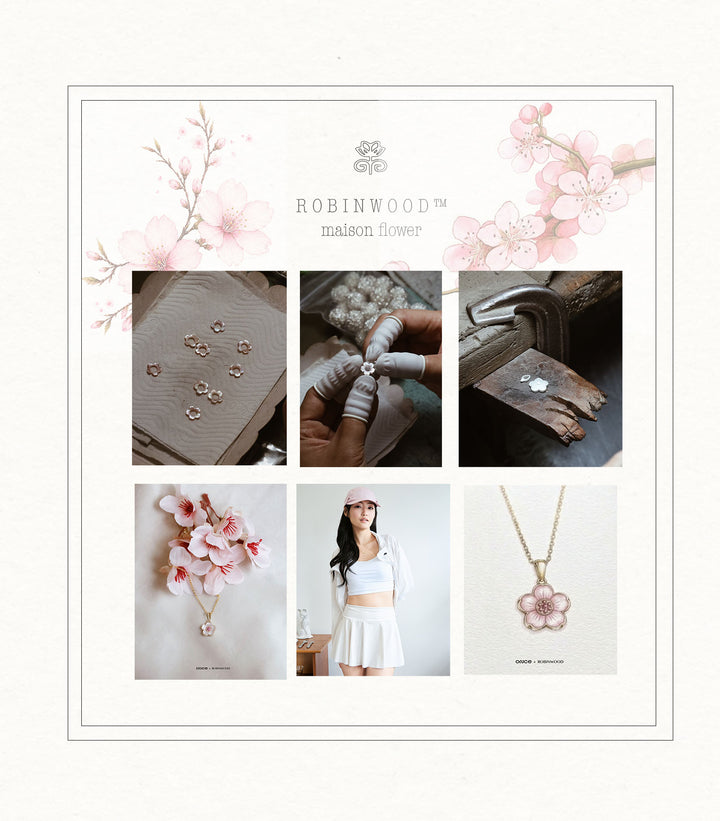 Pre-Order 8 Sep - 15 Sep Collaboration ( ROBINWOOD &amp; ONCE Japan ) Vintage Memorable Japan Sakura Necklace, Limited Pieces