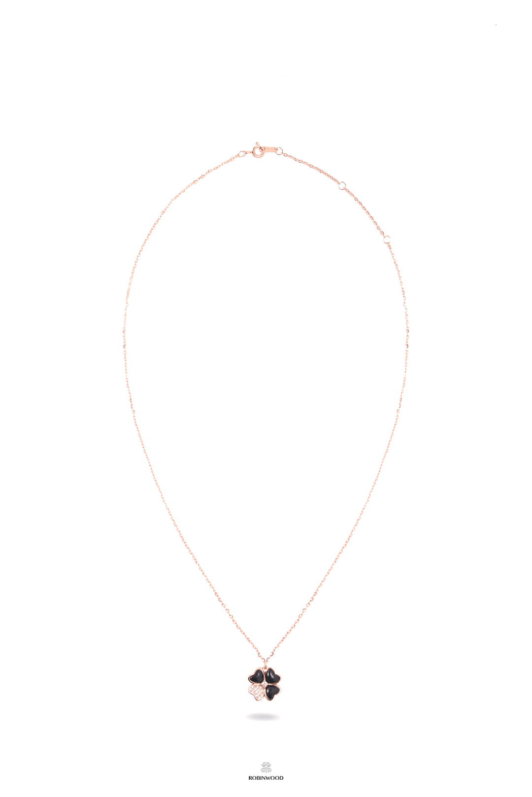 Limited Collection's PAVE Black Agate Clover Necklace, 14-18 Inches Adjustable Size