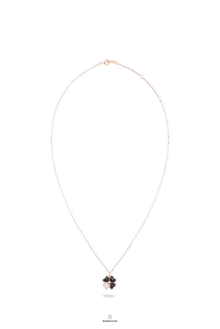 Limited Collection's PAVE Black Agate Clover Necklace, 14-18 Inches Adjustable Size