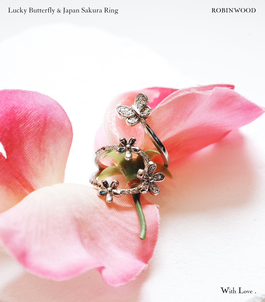 Limited Collection's " Lucky Butterfly & Japan Sakura Ring " Adjustable Size, Robinwood