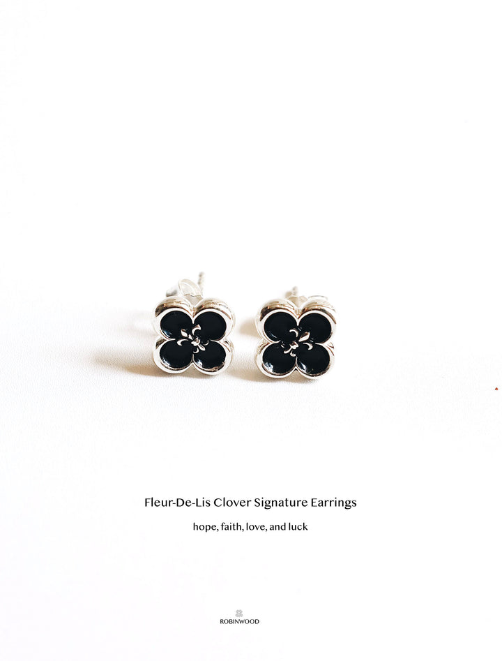 Limited Collection's " Fleur-De-Lis Clover Black Signature Earrings, RobinWood