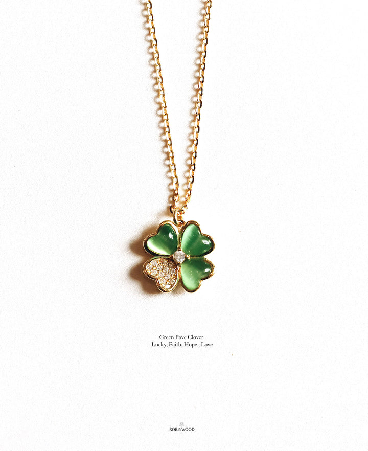 Limited Collection's " Pave Green Agate Clover "14-18 Inches Adjustable Size