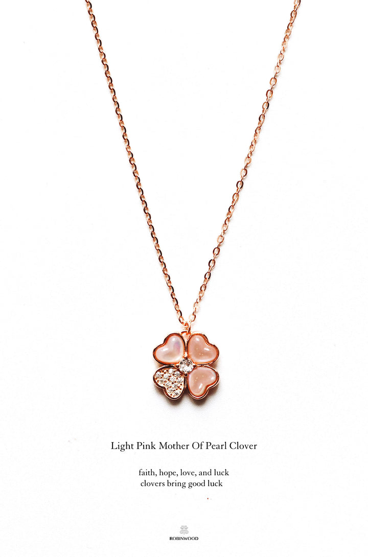 Limited Collection's " PAVE Pink Mother Of Pearl Clover " Necklace, Robinwood
