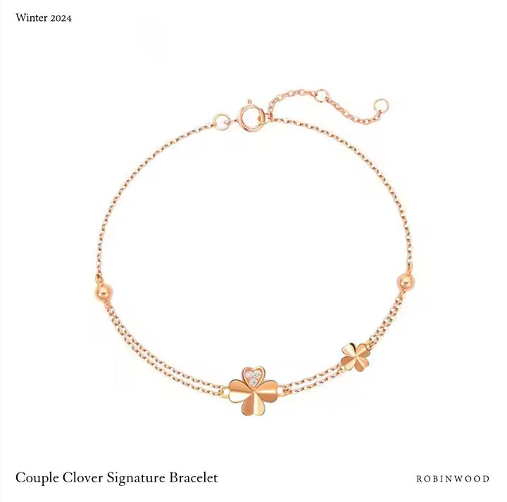 New Year Limited ” Lucky Couple Clover Signature Adjustable Bracelet,Robinwood