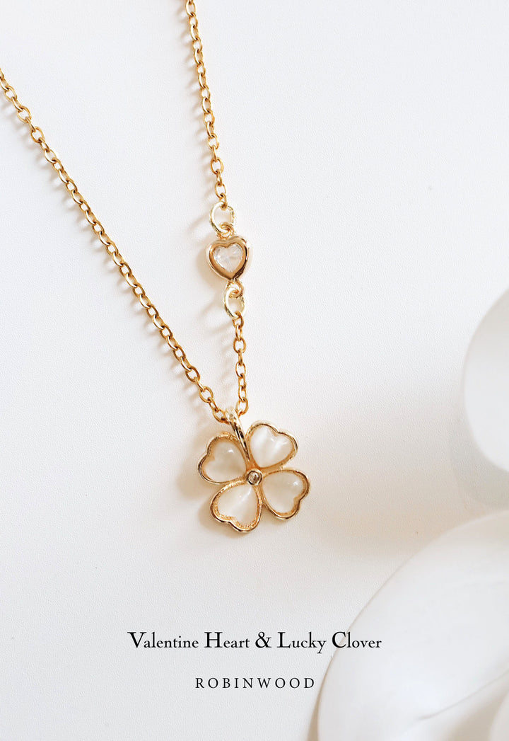 Limited Valentine's Collection " Pave Heart & Green Quartz Lucky Clover Necklace, Robinwood