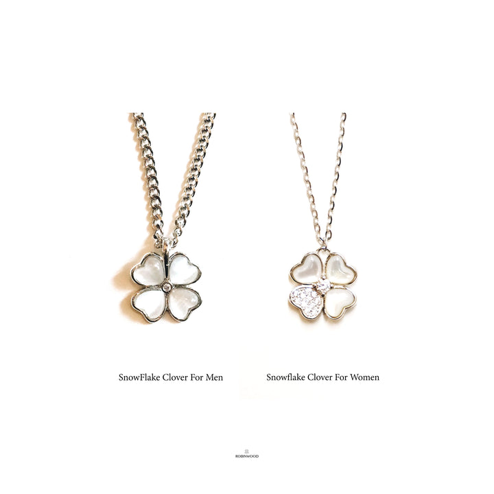 Valentine Limited Set " 92.5 Sterling Silver Snowflake White Clover " Men & Women Set Necklace, Size 14 - 20 Inches Adjsuatble size
