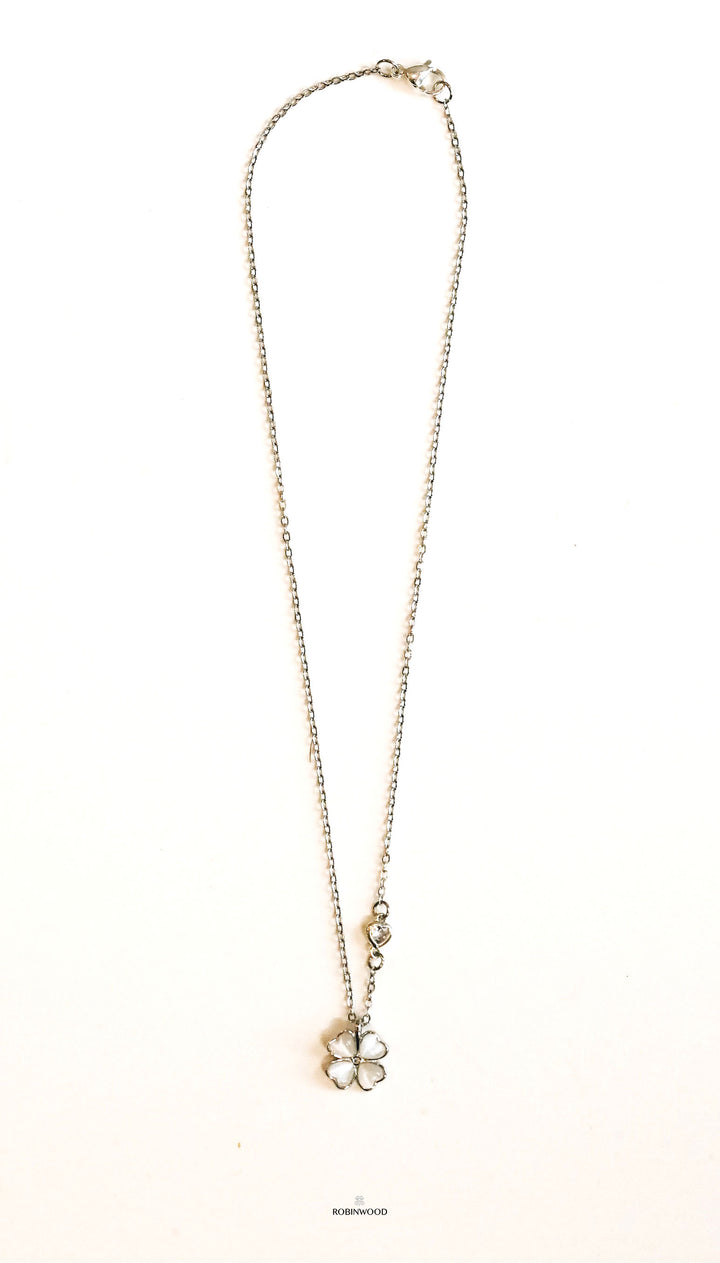Limited Valentine Collection's "  Heart Charm & Chrome Grey Quartz Clover Necklace "