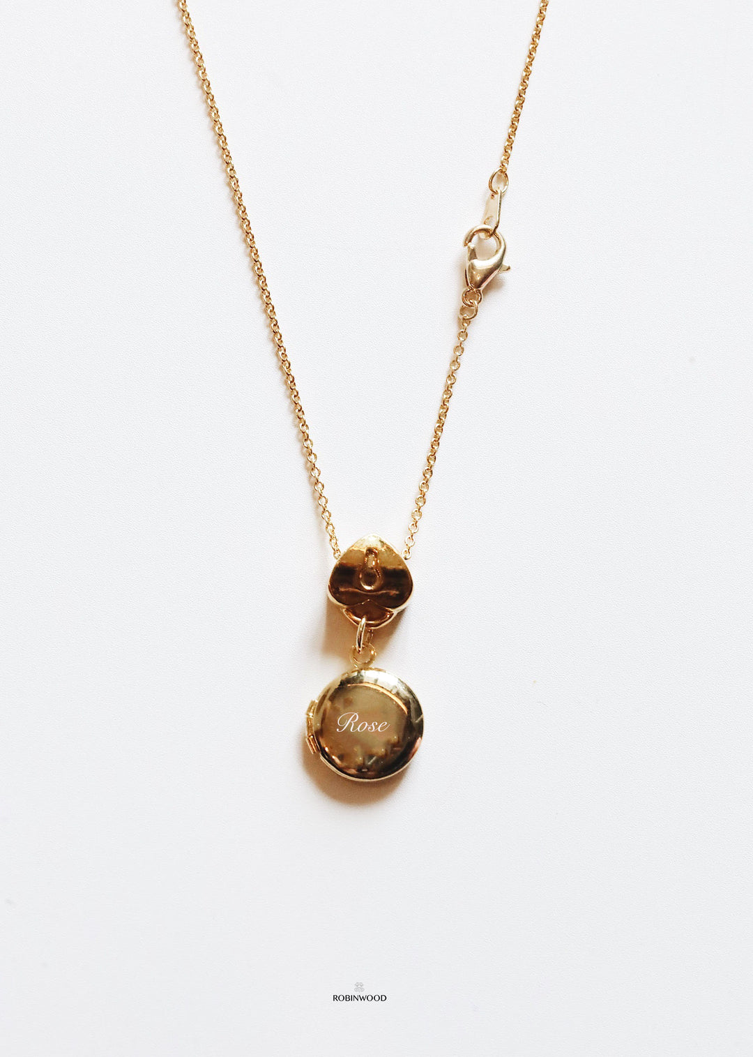 " Engraved Memorable Locket & Forget Me Not" 2025 Collection, 14K Gold Solider Chain, Robinwood