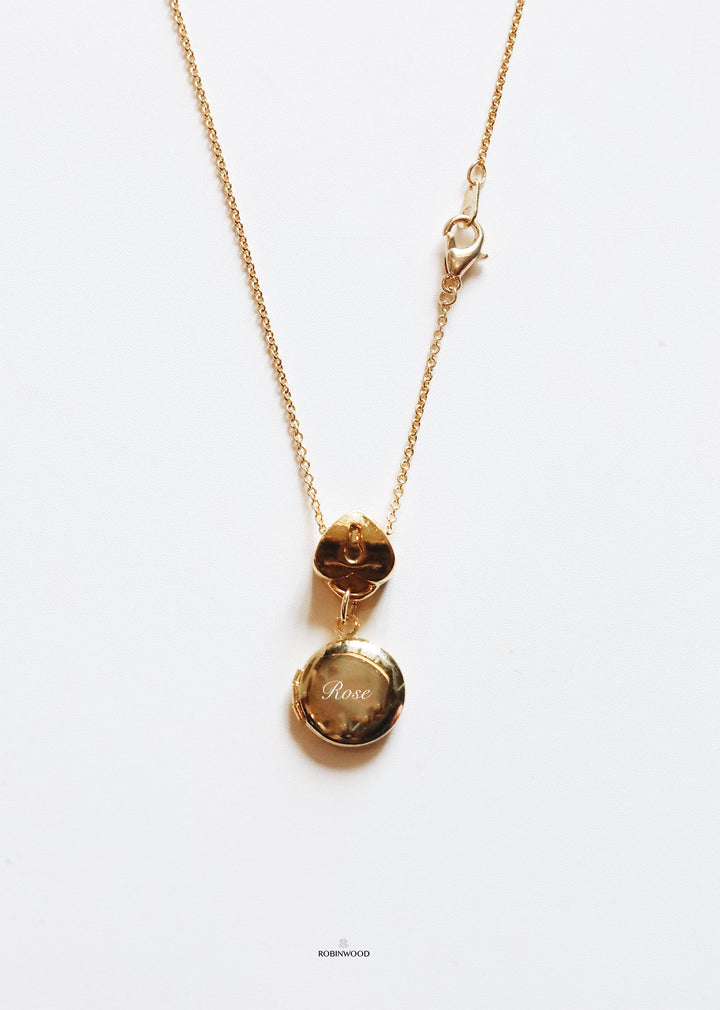 " Engraved Memorable Locket & Forget Me Not" 2025 Collection, 14K Gold Solider Chain, Robinwood