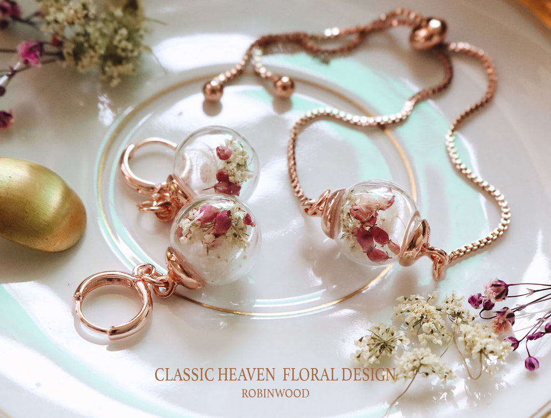 92.5 K Rosegold Class Set Valentine " Heaven Forest Blending ", Snake Chain Bracelet and Classic Earring, Robinwood, Masterpieces