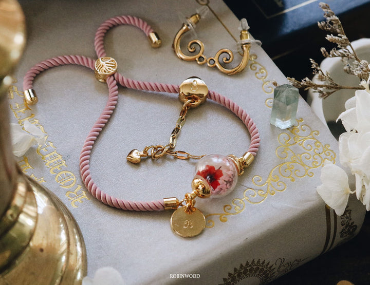 Rare Edition, Pink Satin leather & Gold Heart Key Design Totem adjusyable Bracelet, Gift for her, Robinwood, ผลงานที่ออกแบบเองได้, Masterpieces