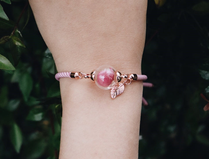 Pony Pink Satin leather ( Rare color ) with Light Pink Hydrangea flower adjustable bracelet