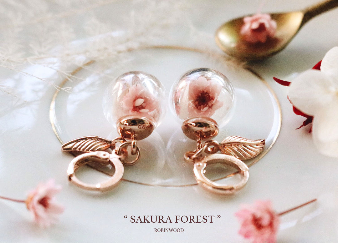 " November Collection " SAKURA Forest Design, Rosegold Classic Earring, Robinwood