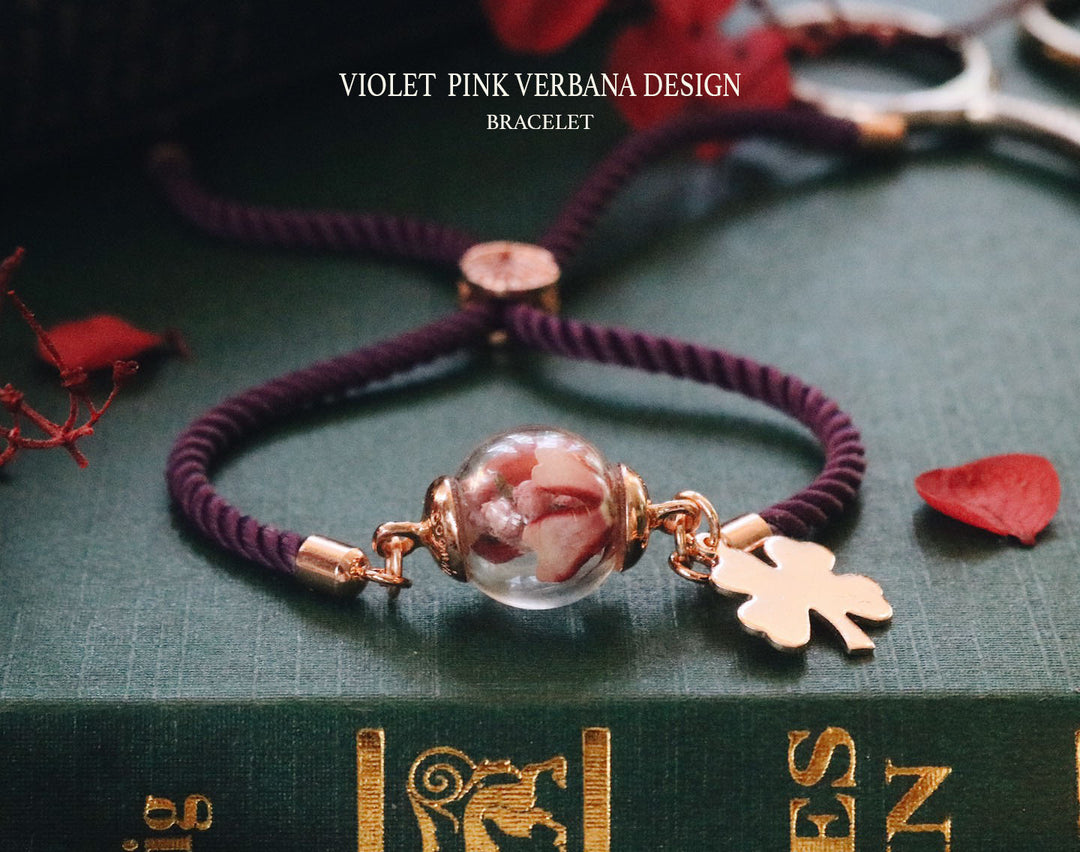 92.5 K Rosegold Violet Satin Leather & Pink Verbana Flower Forest, Pink Heather Design Balcony Yard