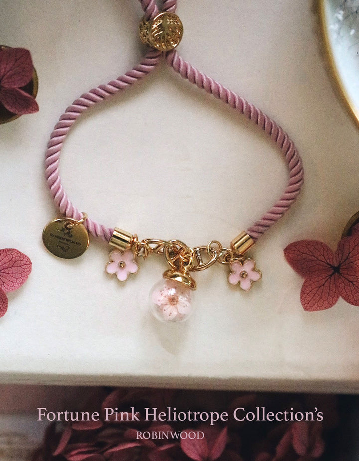 Fall in Love " May Collection's "&" Eternal Love Heliotrope Pink Limited Series" Pink Satin Leather Gold Bracelet, Robinwood, Masterpieces, Yut Sila