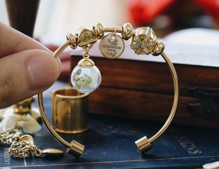 16K Gold EverGarden Design & Key Heart, Gift Gold totem blending original design  adjustable bracelet, Robinwood, gift for her, ผลงานที่ออกแบบเองได้