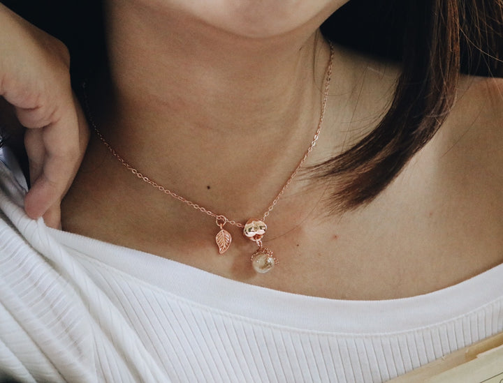 14K Rose Gold " Memory Of Heart Key " & Pink Heather Forest Blending White Queen anne lace garden Necklace, Robinwood, Masterpieces