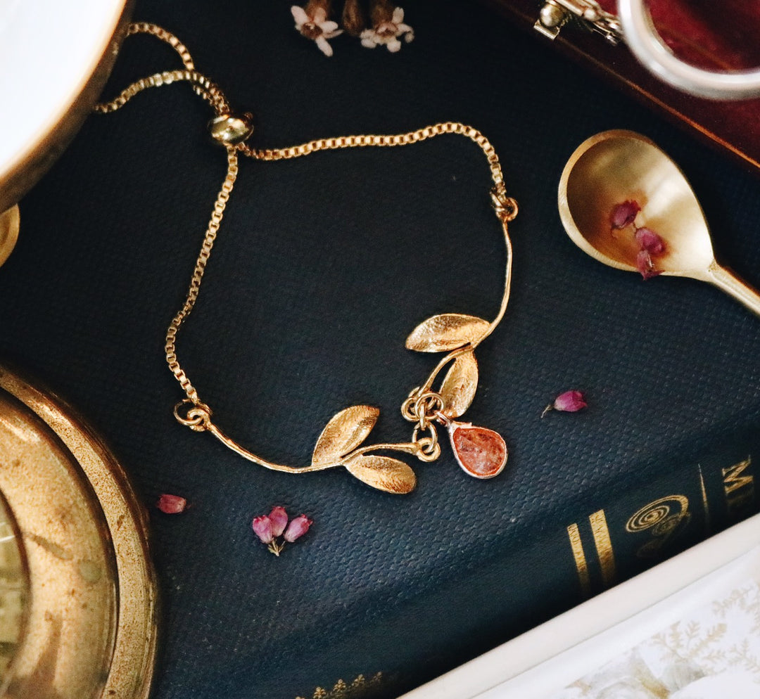 14K Amelia Love Forest & Rose Quartz Stone Snake Chain Bracelet, Robinwood, Masterpieces Design, Gift For Lovely One