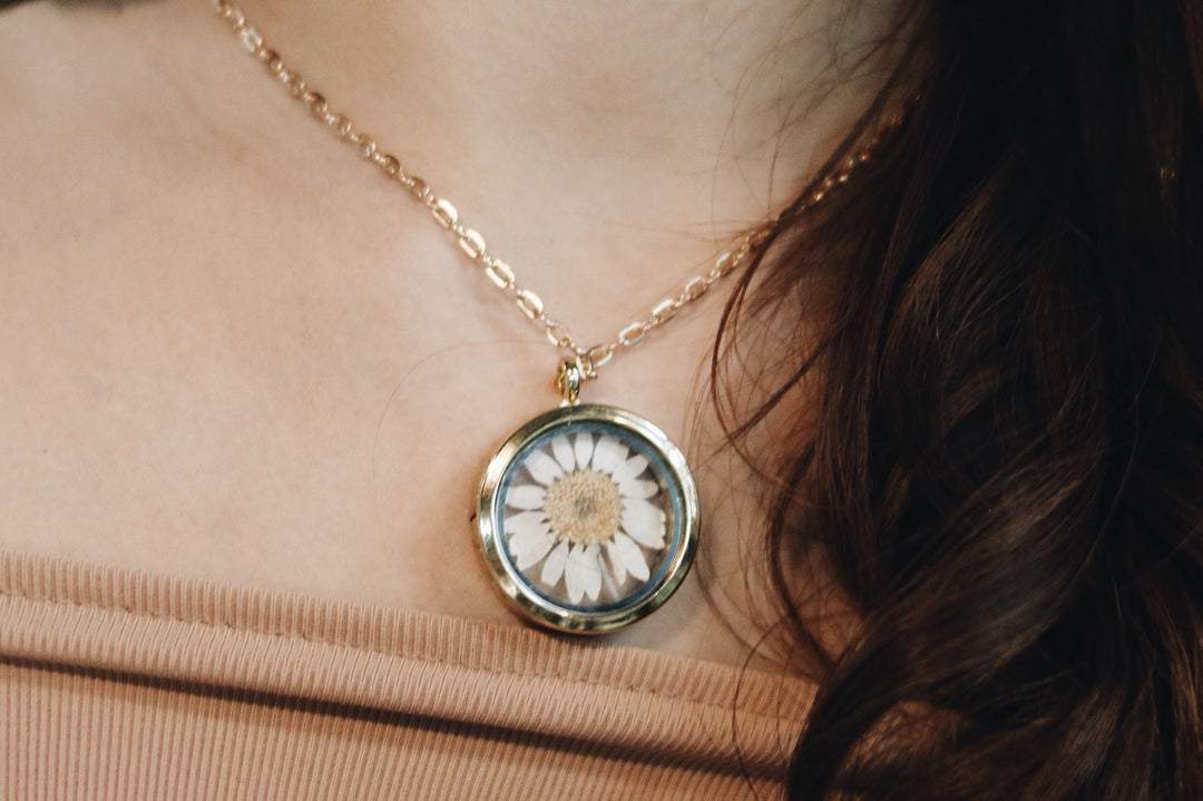 Necklace - 16k gold locket , Sun flower ( Real ) , special for you - robinwood