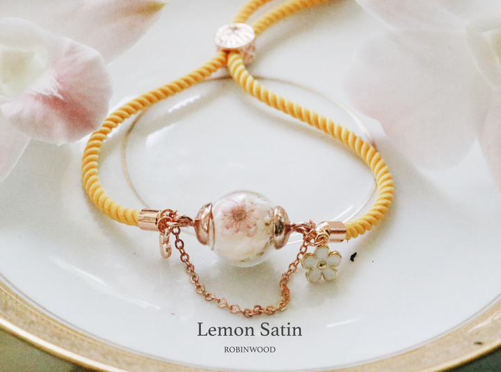 Limited July Collection's " Lemon Satin Color " & Pink Heliotrope Flower Design, Robinwood
