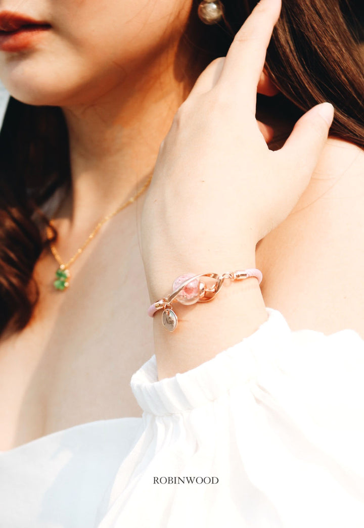 June Collection's " Inifnity Pink Rose Satin Design & Dream Pink Flower ",Name Tag, Robinwood, Adjustable Bracelet