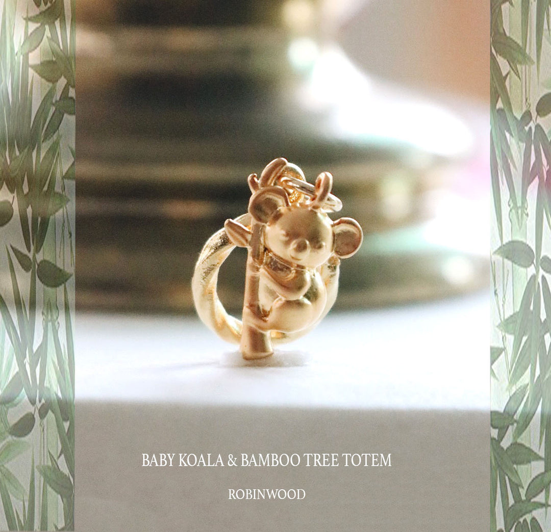 14 K Australia Koala Bear & Little Bamboo Tree Totem Desigm, Robinwood Totem, Charm, Masterpieces, Gift For Her
