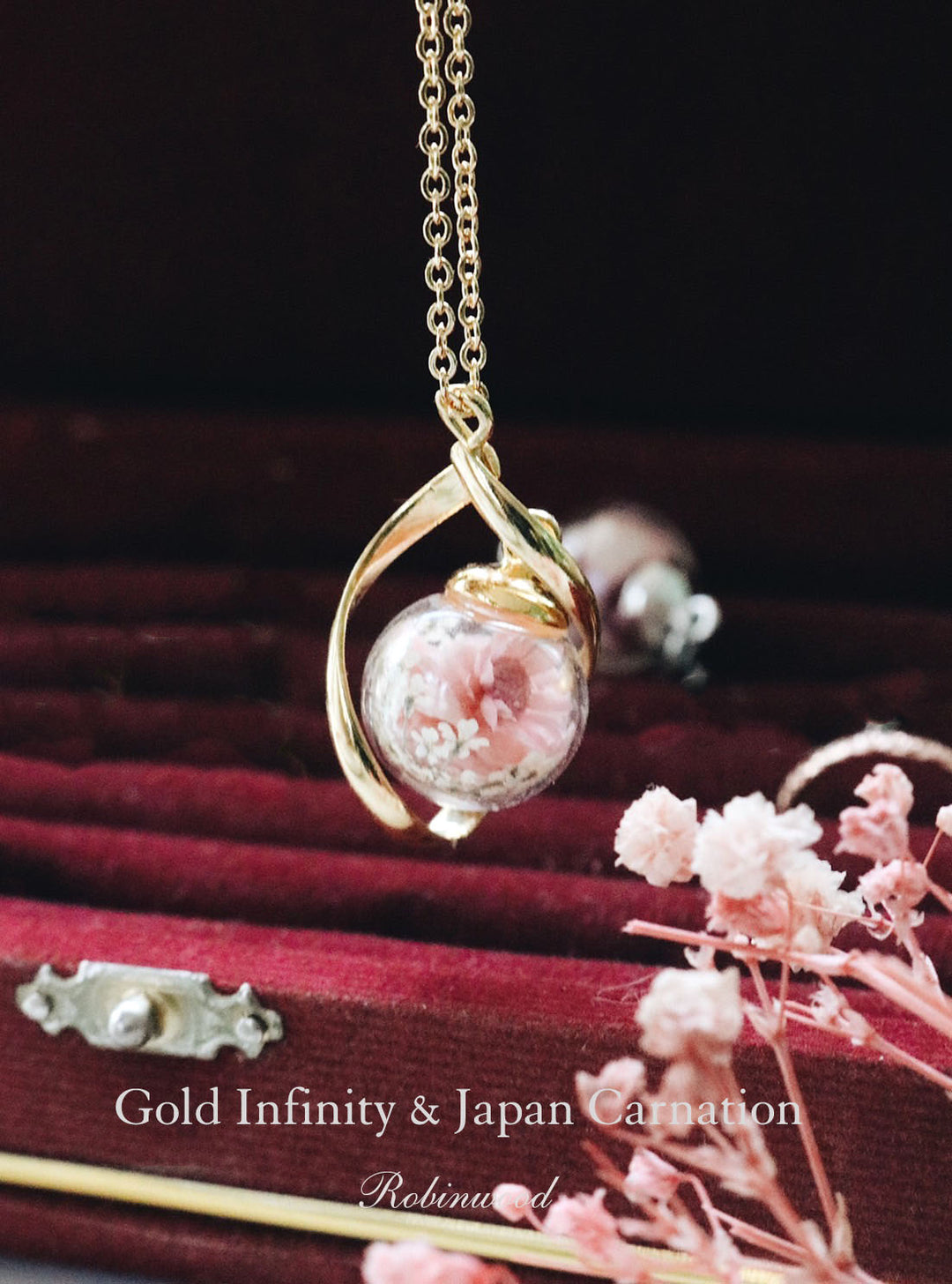 July Collection's " Japan Carnation Gold Infinity, Necklace Series, Robinwood