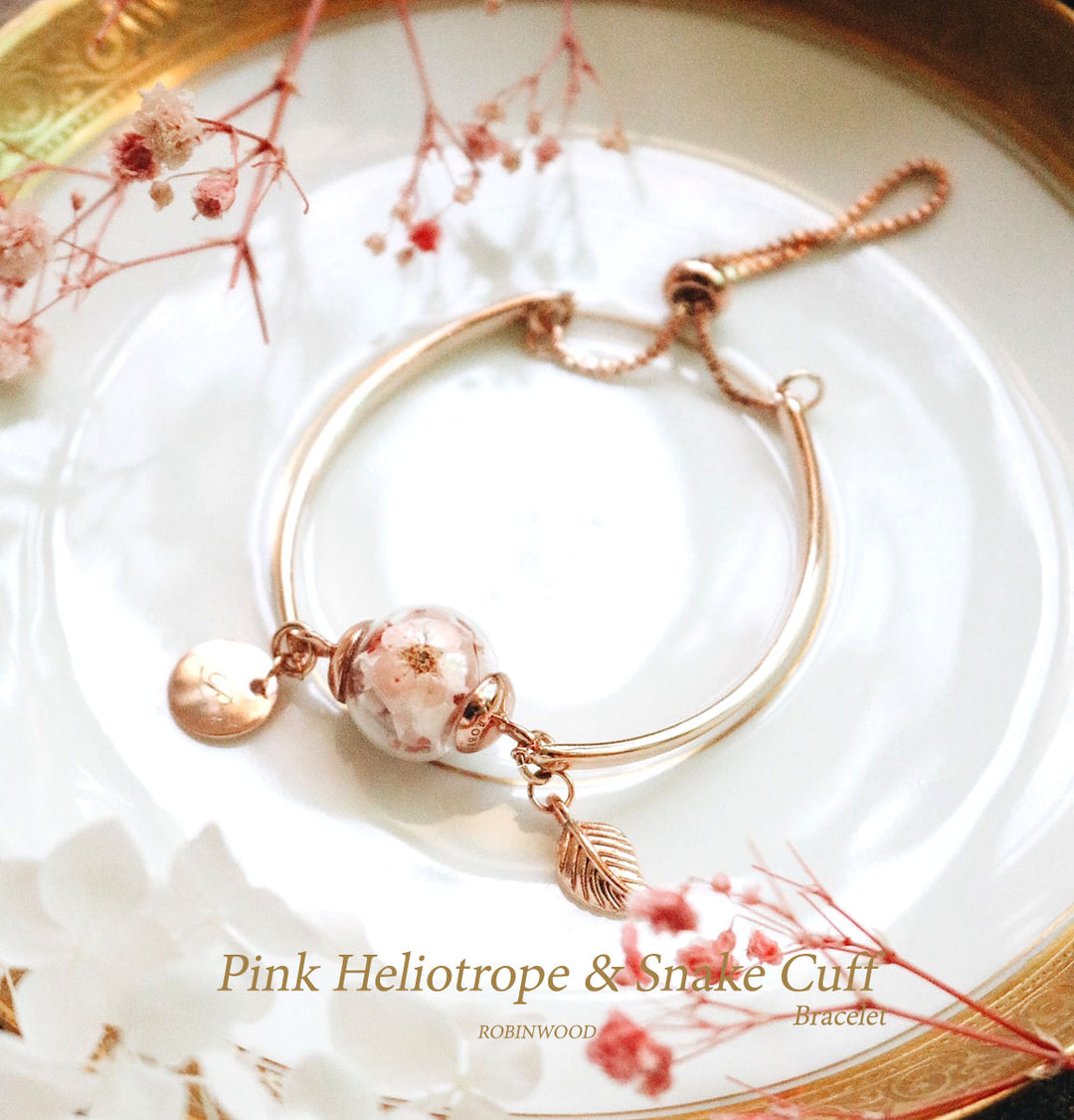 " March Collection's " Eternal Heliotrope Flower & Snake Cuff New Design Bracelet, Adjustable Size, Robinwood