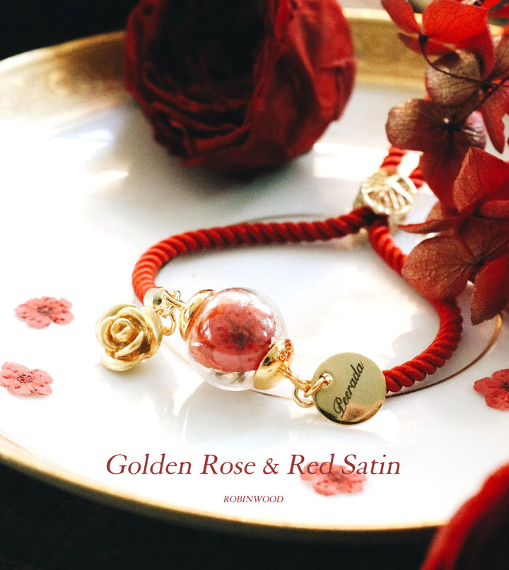 " Limited Valentine Collection's " Golden Rose & Red Satin Seires,Tag Name, Red Heliltrope, Rose Flower, Robinwood