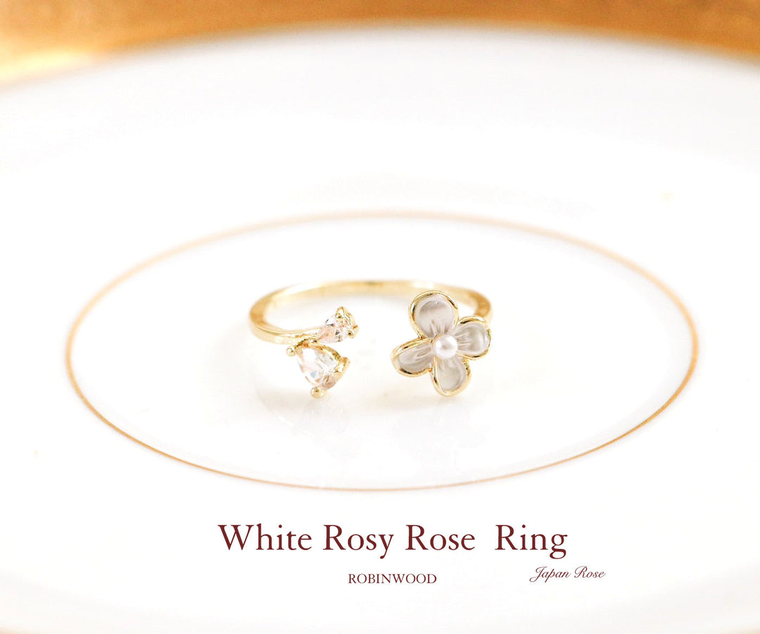 Limited Promotion's " White Rosy Rose Ring ", Adjustable size, Robinwood