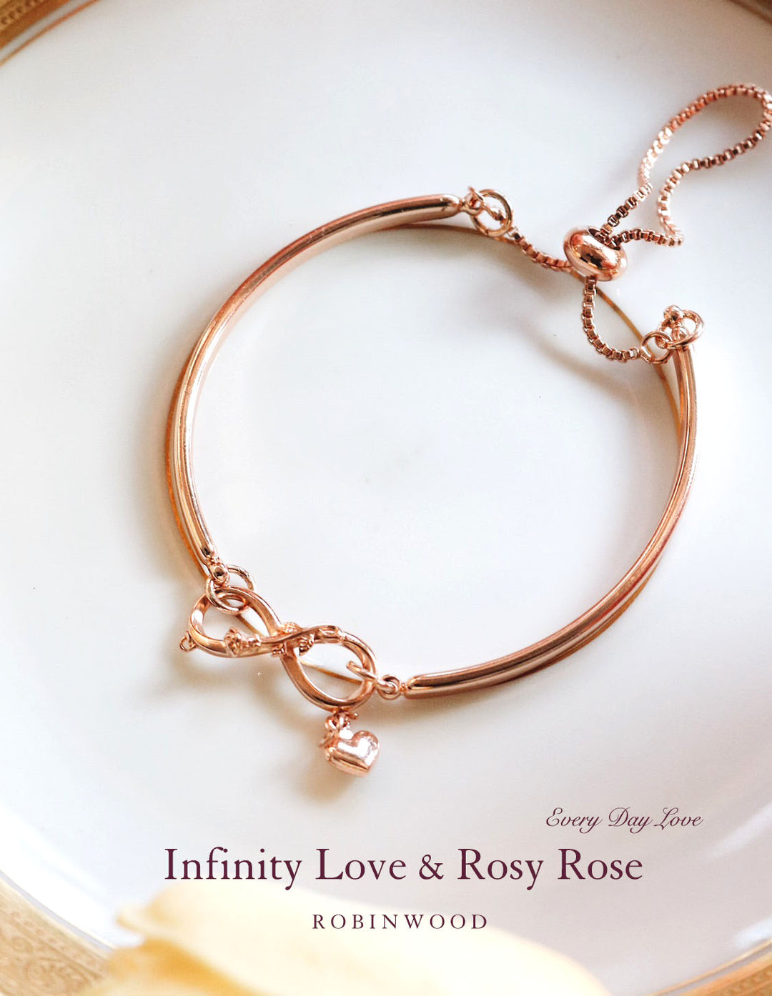 Valentine Limited Collection's " Infinity Love & Rosy Rose " Adjustable Cuff Bracelet, Robinwood Masterpieces