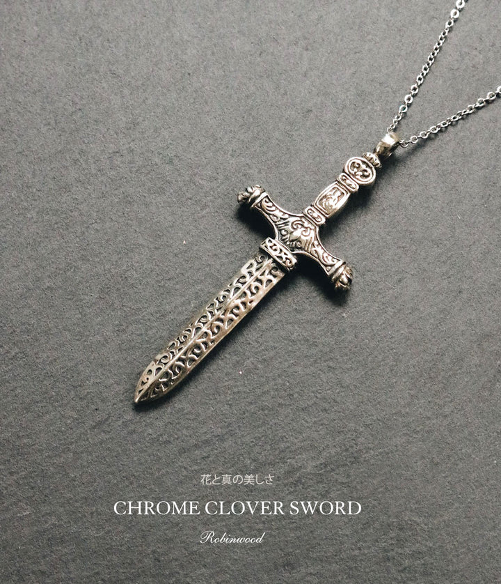 Men Limited Collection's " Chrome Clover Sword Necklace, 2022 Award Design, By Robinwood Masterpieces