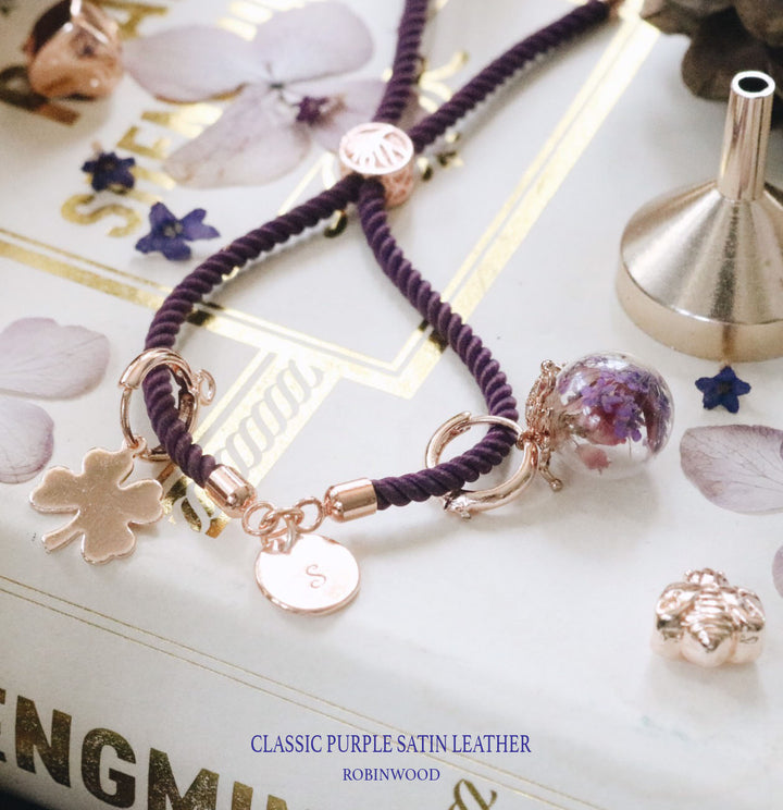 Violet Satin leather &  The Story of Vine Purple forest Garden Design Adjustable Bracelet, Robinwood, Masterpieces