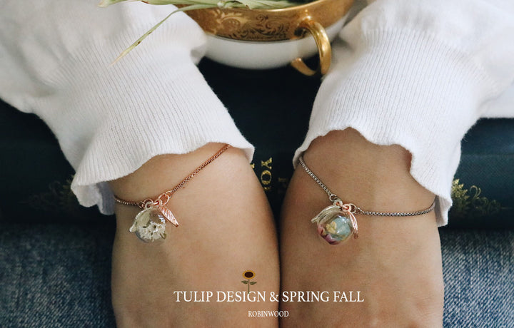 April Collection's " Tulip Design  & Spring Fall " Unique Color, Snake Bracelet with Custom Flower, Robinwood, Yut Sila